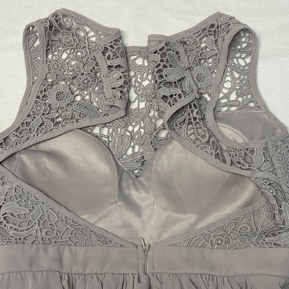 Lulus Formal Gown M Sweetheart Empire Waist Open Back Grey Crochet Bodice - Picture 10 of 11